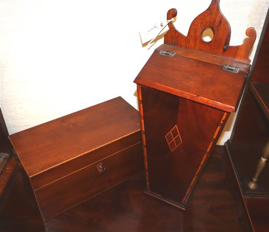 A George III mahogany tea caddy and a candle box